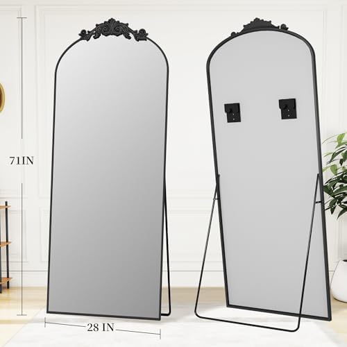 Vintage Full Length Mirror,71"x28" Arched Antique Floor Mirror with Carved Metal Frame,Large Standing Wall Mounted or Leaning Mirror for Bedroom Living Room Entryway,Black - Image 5