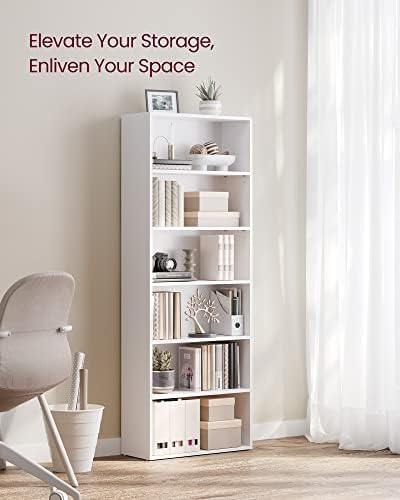VASAGLE Bookshelf, 23.6 Inches Wide, 6-Tier Open Bookcase with Adjustable Storage Shelves, Floor Standing Unit, Cloud White ULBC166T14 - Image 4