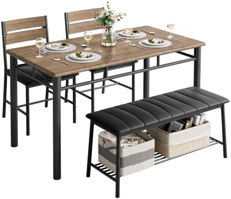 IRONCK Dining Table Set for 4, Kitchen Table and Chairs Set, Walnut by IRONCK