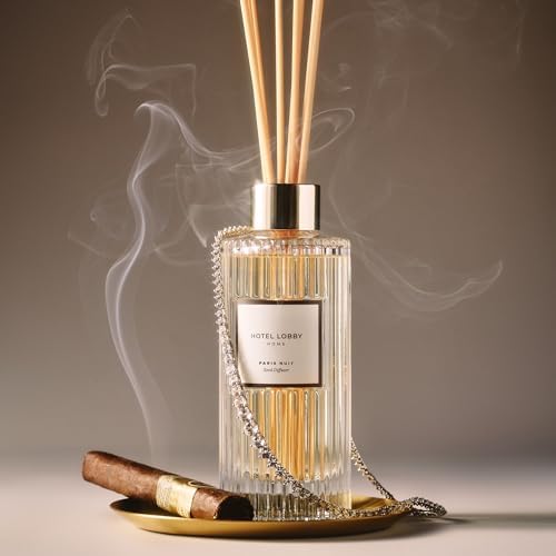 Hotel Lobby Paris Nuit Reed Diffuser – Long Lasting – Black Musk, Sandalwood, Cognac & Tobacco – Refillable Glass Vessel – 9 Diffuser Reeds – Made in USA – 5.0 fl oz (150ml), 10 ¾” H - Image 2