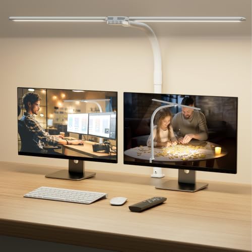 SIBRILLE LED Desk Lamp for Home Office - Dimmable Computer Desk Light with Clamp, Modern Architect Task Lamp with Color Changing, Flexible Desktop Lamp with Gooseneck for Monitor, Double Head, White by SIBRILLE