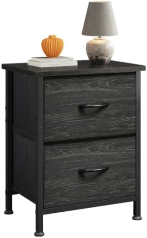 WLIVE Night Stand, Small Dresser with 2 Drawers & Wooden Top, Nightstand with Fabric Bins, Bedside Table End Table for Bedroom, Closet, Entryway, College Dorm, Charcoal Black by WLIVE