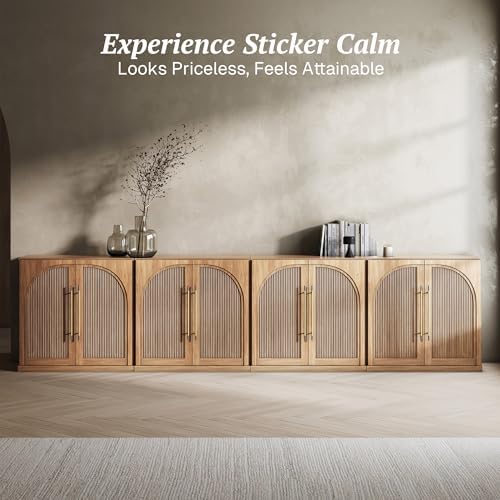 BELLEZE Set of 4 Jagger Sideboard Buffet Cabinet - Camel - Image 4