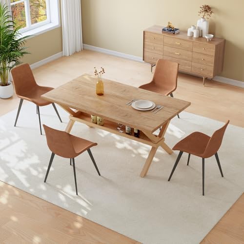 HIPIHOM 63" MDF Dining Room Table and PU Chairs for 4, Sturdy Metal Frame, Small Kitchen Tables Ideal for Comedor Styles and Family Dining by HIPIHOM