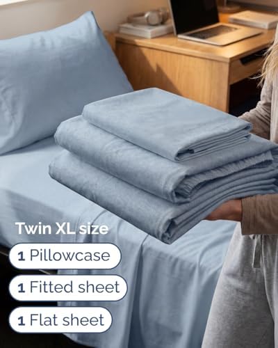 Twin XL 3 Piece Sheet Set - College Dorm Room Essentials - Heathered Blue - Image 3