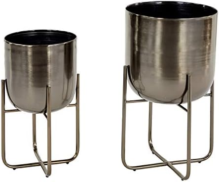Deco 79 Metal Round Planter with Removable Stand, Set of 2 16", 13"H, Black by Unknown