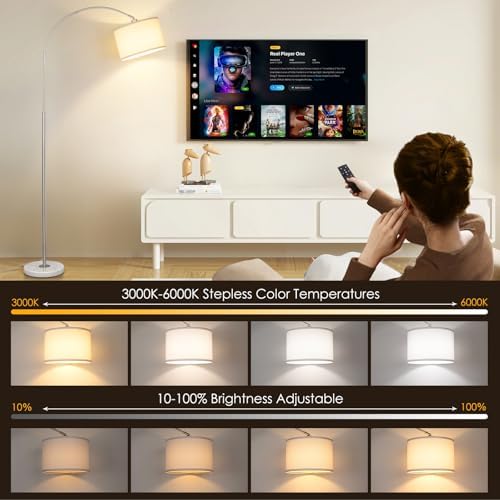 Qingmiao Dimmable Arc Floor Lamp, Remote & Foot Switch, Adjustable Shade - Image 3