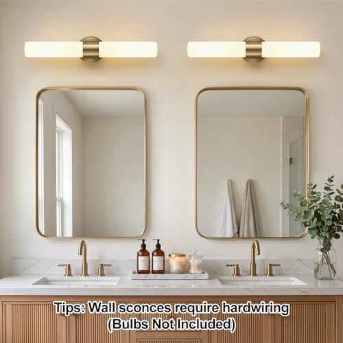 Wall Sconces Set of Two, Modern Bathroom Sconces Wall Lighting with & Milky White Glass, Brass Sconces Wall Decor Set of 2 for Bathroom Mirror Bedroom Living Room Hallway - Image 5