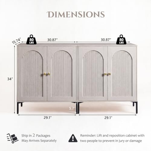 IFBUY 61.75" W Mid Century Modern TV Stands for Living Room, Light Grey - Image 2