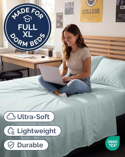 Full XL Sheets - 4 Piece Full XL Sheet Set - Cool & Breathable - Ice Blue - Image 2