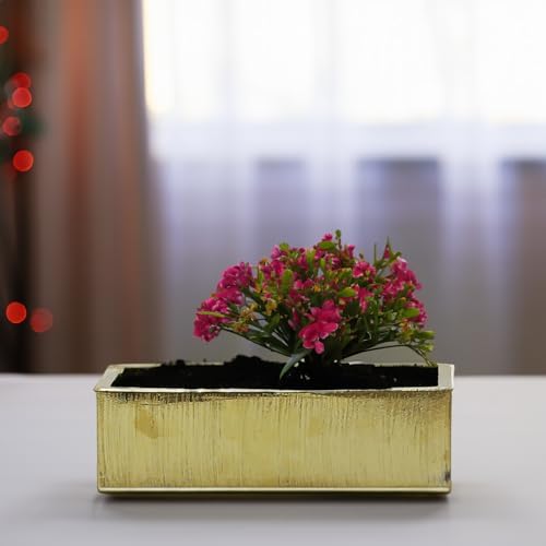 WGVI Long Rectangle Ceramic Planter Vase in Gold Etched 14" x 4" x 4"H, Rectangular Box Block Terrarium Pot, Flower Arrangement, Tabletop Centerpiece, Home Decor Organization Container, 4 Pcs. - Image 6