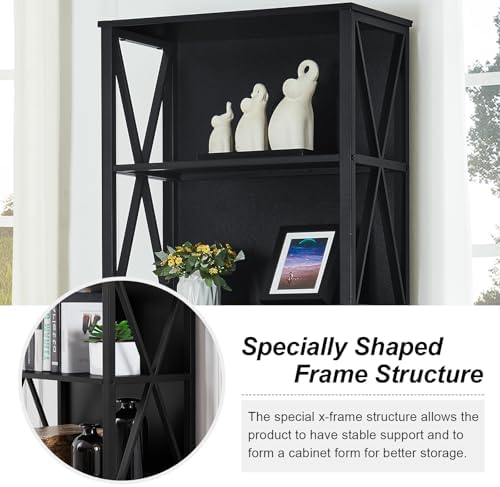 HOMISSUE Bookshelf, 7-Tier Bookshelf, Rustic Wood Metal Bookshelves and Bookcases, Freestanding Open Bookshelf, Industrial Tall Bookcase for Home Office, Living Room and Bedroom, Black - Image 5