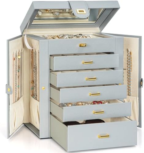 AKOZLIN 6-Tier Jewelry Box Organizer 5 Drawers Storage Grey Large by AKOZLIN