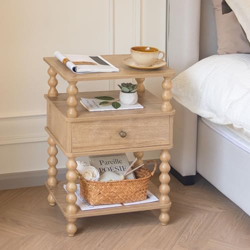 AWASEN Nightstand with Drawer, Walnut Bedside Table with Storage, End Table - Image 5