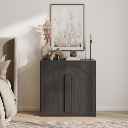 BELLEZE Bijou 31.5" Modern Wood Sideboard Cabinet with Arched Doors - Private Storage Sideboard Console for Entryway & Living Room - Hidden Organization, 70lbs Capacity, Ebony - Image 6