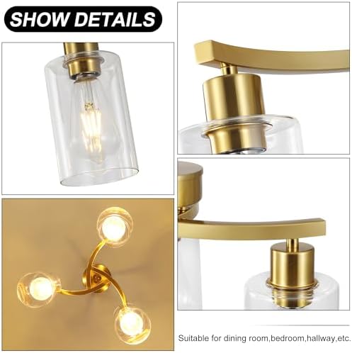 CNRATYE 3-Light Gold Dining Room Chandeliers Over Table, Contemporary Kitchen Island Pendant Lighting, Industrial Hanging Light Fixture for Entryway Hallway Foyer Bedroom, Clear Glass Shade - Image 7