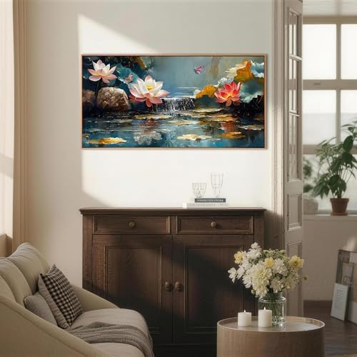 Anolyfi Lotus Canvas Large Framed Wall Art for Living Room, Lotus Wall Decor Zen Yoga Painting Artwork for Spa Bedroom Hallway Dining Room Office Home Decor, 40"x20" - Image 5