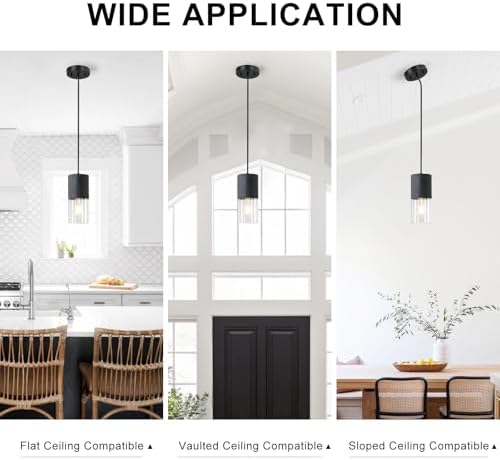 2-Pack Black Pendant Light Fixtures, Adjustable Modern Pendant Lights for Kitchen Island, Industrial Clear Glass Pendant Lights for Dining Table Hallway Bedroom Living Room - Image 5