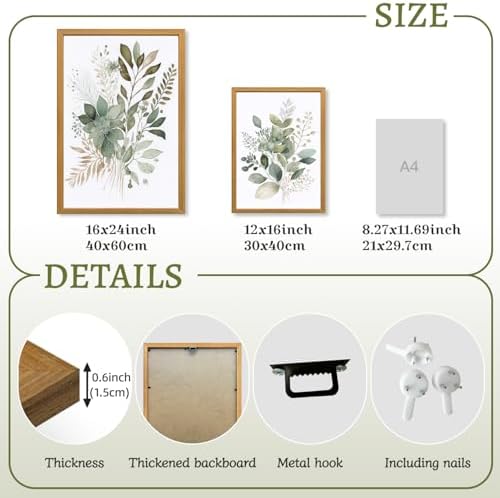 LLEEMPI Sage Green Botanical Wall Art Set of 3, 12x16 Wood Framed Prints - Image 7