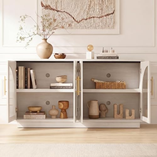 Fatmok 59" Arched Glass Sideboard Buffet Display Cabinet,White Oak - Image 3
