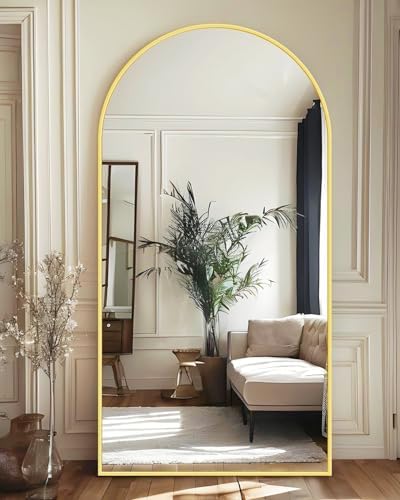 Antok 76" x34” Arched Full Length Mirror with Stand, Floor Mirror, Gold - Image 2