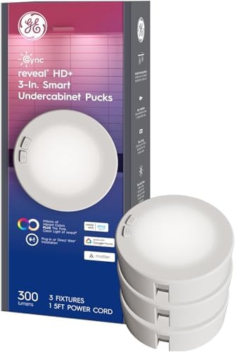 Cync GE Reveal HD+ Smart Undercabinet Puck Light Fixtures, Color Changing Undercab Puck Lights, Smart Wi-Fi Kitchen Lights, Works with Alexa and Google Home, 3-in (3 Pack) by CYNCSmartHome