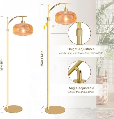 Glass Floor Lamp for Living Room with Amber Glass Lampshade&Remote Control - Image 6