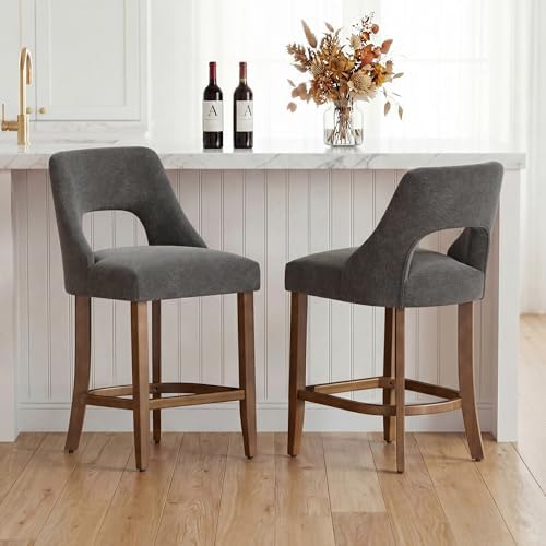 UVV Bar Stools Set of 2, Upholstered Counter Height Bar Stools, Modern Counter Stools with Wood Legs for Kitchen Island Dining Room Bar, Dark Grey by UVVLivetheQualityLife