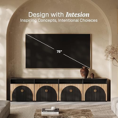 BELLEZE Set of 2 65" Stacked Sideboard Buffet Cabinet - Camel - Image 3