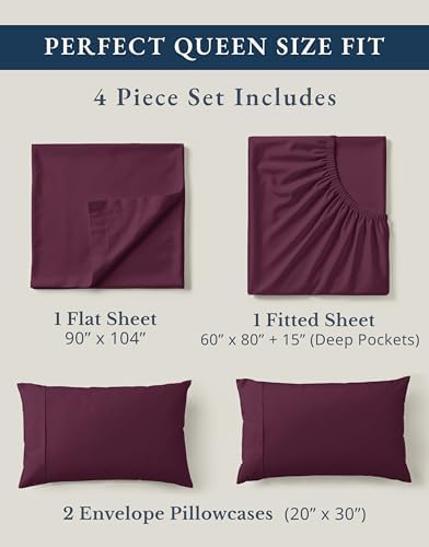 LANE LINEN Queen Size Bed Sheets 100% Organic Cotton 4pc - Windsor Wine - Image 2