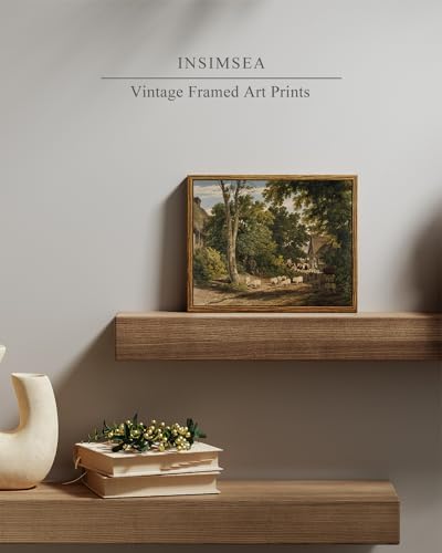 InSimSea Framed Canvas Wall Art Vintage Decor, Room Decor Classical Countryside Landscape Watercolor Painting Canvas Prints Wall Art for Living Room Badroom Farmhouse Bathroom Decor, 8"x10" - Image 2