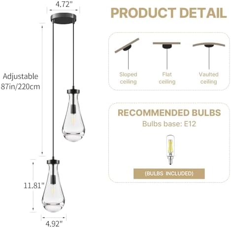 Raindrop Pendant Light Fixtures of 2 Lights,Tear Drop Pendants Light - Image 4
