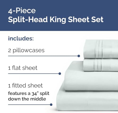 Flex Top Split Head King 4 Piece Sheet Set - Soft & Breathable - Ice Blue - Image 3