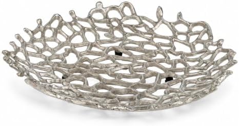 Modern Day Accents Coralino Decorative Coral Plate – Cast Aluminum Openwork Centerpiece Tray, Elevated Design with Protective Feet, Nickel Plated Silver or EPL Gold Finish by GetAccents