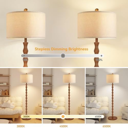 ZECOXOL Wood Floor Lamp with 3 Color Temperatures,Boho Floor Lamp with Remote Control,Dimmable Vintage Floor Lamp Mid Century Modern Standing Lamp Farmhouse Tall Pole Lamp for Living Room Bedroom - Image 2