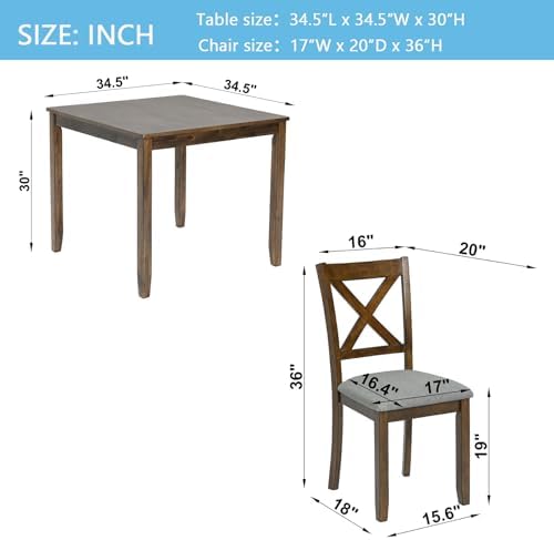 Harper & Bright Designs Modern 5-Piece Dining Table Set for 4, 34.5" Square Wooden Table & 4 Chairs, Walnut Kitchen/Dining Room Set for Small Space - Image 2