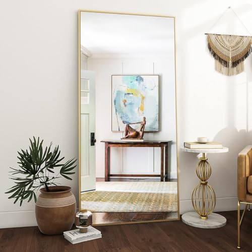 VooBang Full Length Mirror, 71" x 26" Floor Mirror with Stand, Aluminum Alloy Frame Full Body Mirror, Standing Hanging or Leaning Against The Wall for Bedroom Living Room, Gold - Image 3