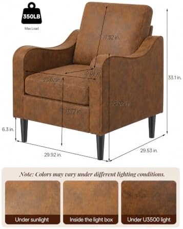 LEVELEVE Accent Arm Chair – Retro Cowhide, Upholstered Scooped Comfy Reading Chair for Living Room, Bedroom, Apartment, Waiting Room - Image 2
