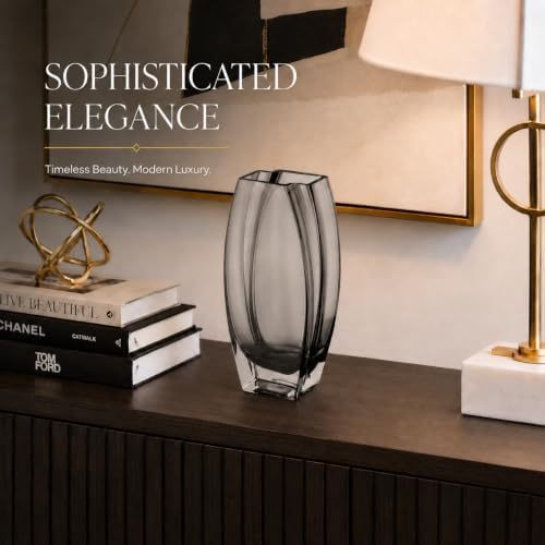 Glass - Vase - Gray - Smoky Black - Grey - 12.6" Height - Heavy Durable - Made in Europe - by Barski - Image 5