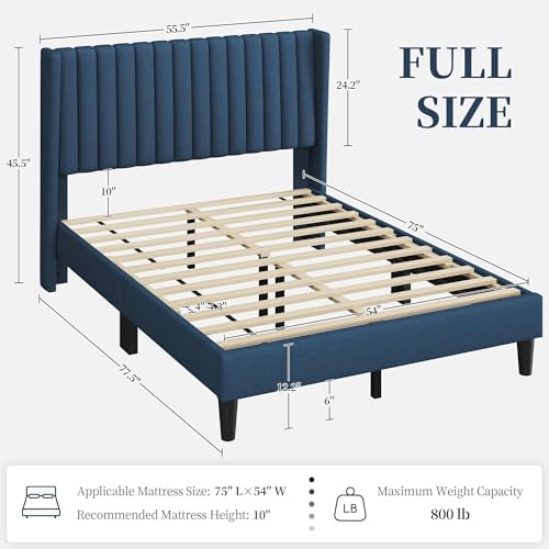 Yaheetech Full Bed Frame with Headboard, Navy Blue Channel-Tufted Platform - Image 2