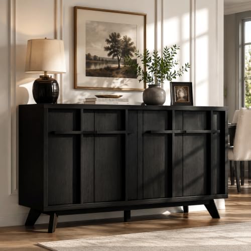 knoworld 59" Sideboard Buffet Cabinet with Storage, Modern Credenza, Black by KNOWORLD