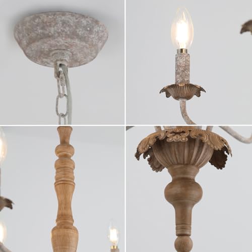 Farmhouse French Country Chandelier Distressed Wood for Living Room - Image 5