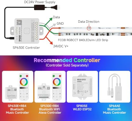 BTF-LIGHTING 24FT WS2811 Dual IC Chasing RGBCCT DC24V COB LED Strip Light - Image 6