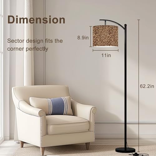 Arc Floor Lamp Leopard Seamless Pattern Animal Print Modern Tall Standing Lamp Dimmable with Remote Adjustable Drum Shade Footswitch for Living Room Bedroom Office - Image 2