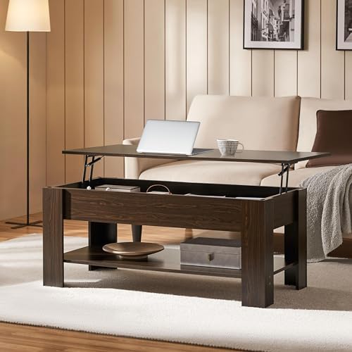Yaheetech 47.2" Lift Top Coffee Table with Hidden Storage & Shelf, Espresso - Image 2