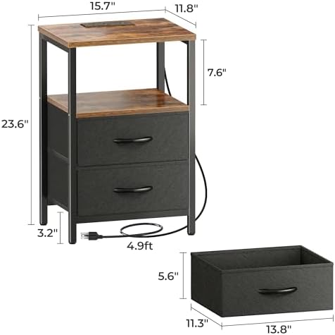 Huuger Nightstands Set of 2, End Tables with Charging Station, Side Table - Image 2