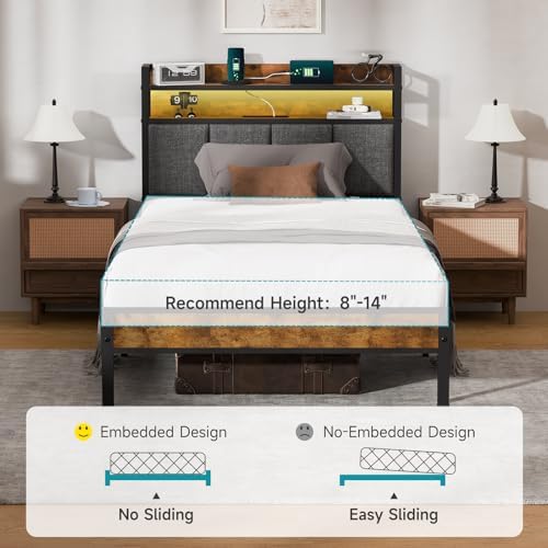 Z-hom Twin Bed Frame with 2-Tier Storage Upholstered Headboard,Noise Free - Image 7