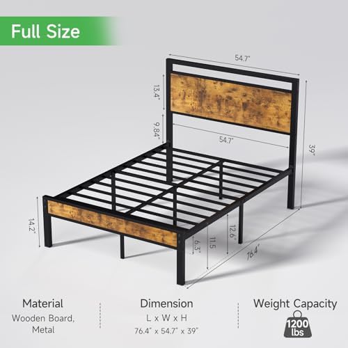 Z-hom Upgraded Full Size Bed Frame, Heavy Duty Metal Sturdy Full Bed Frame with Modern Wood Headboard & Footboard, Stable Platform Bed Furniture Bed Storage, No Noise, No Box Springs, Vintage Brown - Image 2