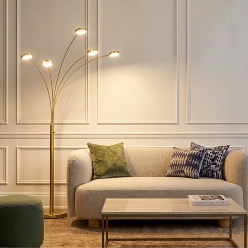 Brightech Orion Arc Floor Lamp for Living Room, Tree Floor Lamp with 5 Adjustable Arms, Multi-Head Standing Lamp with Flexible Rotating LED Lights for Bedroom, Dorm - Bright Hanging Lighting - Brass - Image 4