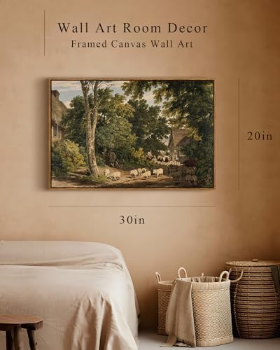 InSimSea Framed Canvas Wall Art Vintage Decor, Room Decor Classical Countryside Landscape Farmhouse Watercolor Painting, Large Wall Art for Living Room Badroom Bathroom, 20"x30" - Image 4